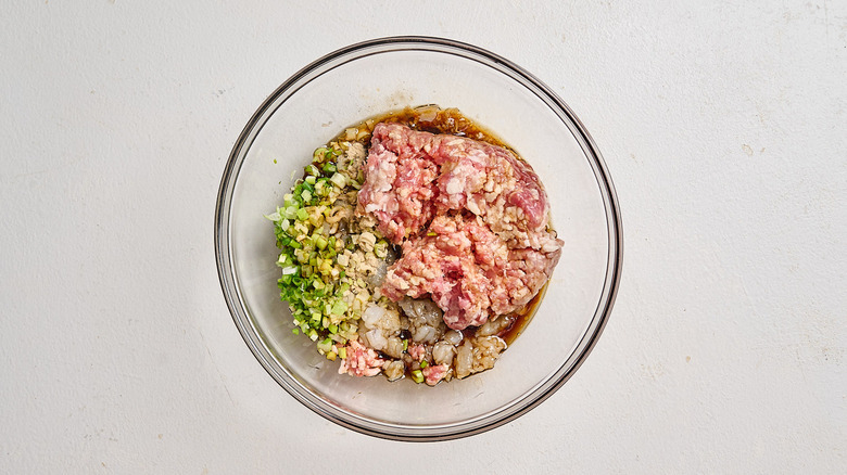 filling ingredients in a bowl