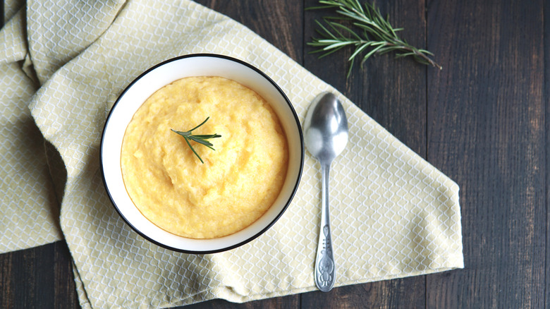 Butter-y grits in white bowl