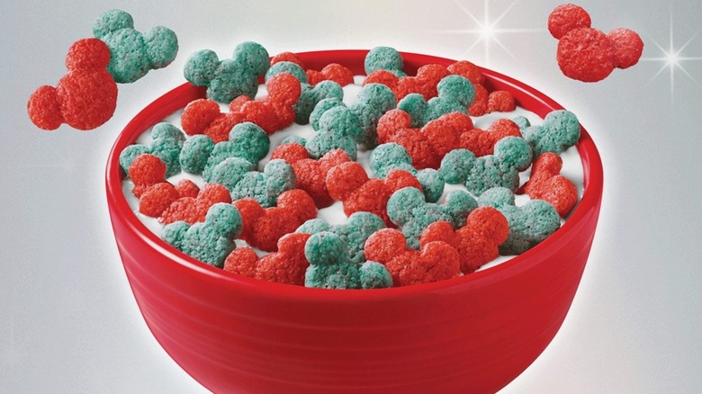 Bowl of Mickey Mouse shaped cereal