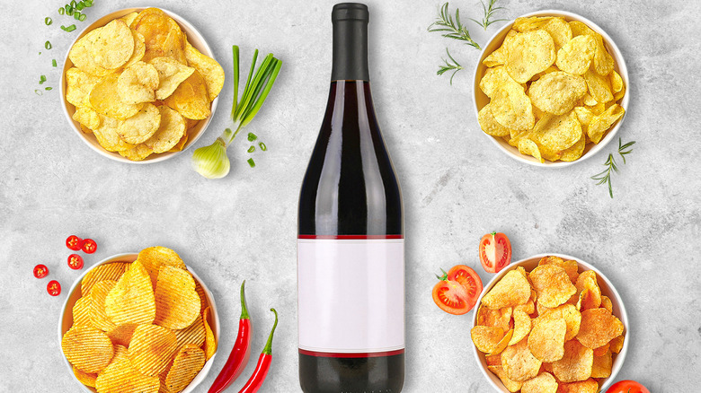 wine bottle and chips