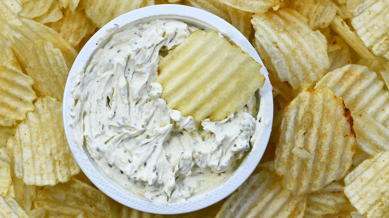 wavy potato chip in dip
