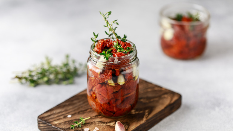 A jar of sun-dried tomatoes