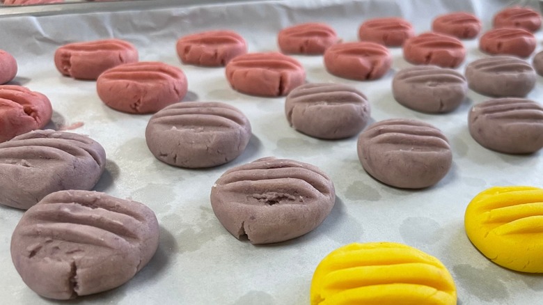 Rows of colorful German potato starch cookies
