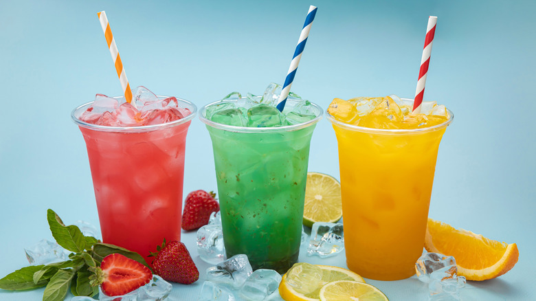 Flavored lemonades with colored straws