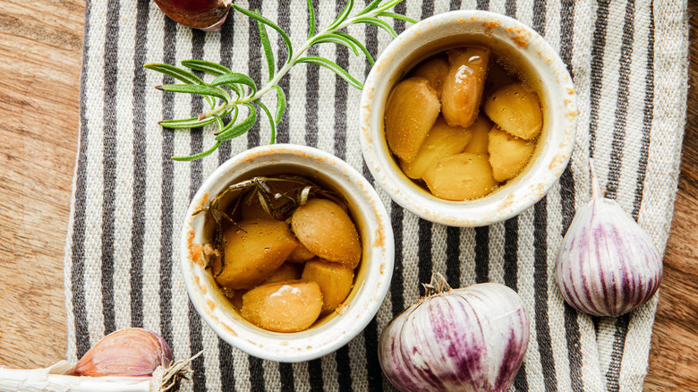 ramekins with garlic confit