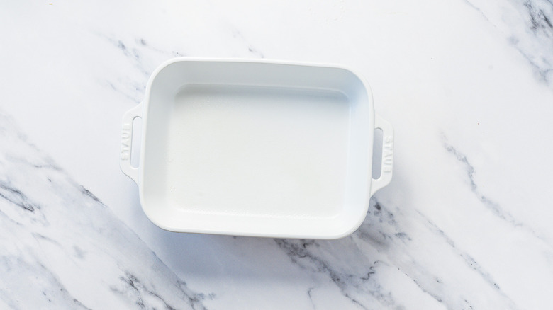 Prepped white baking dish.