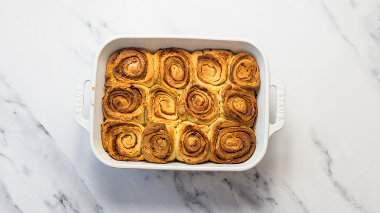 Baked and uniced preserved lemon cinnamon buns.