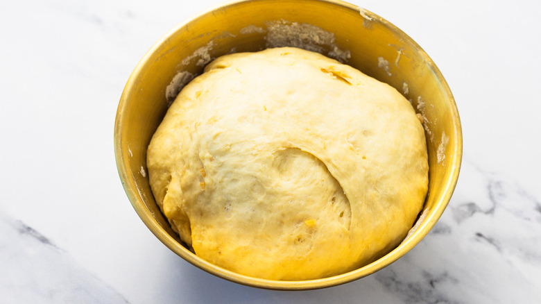 Risen cinnamon bun dough.