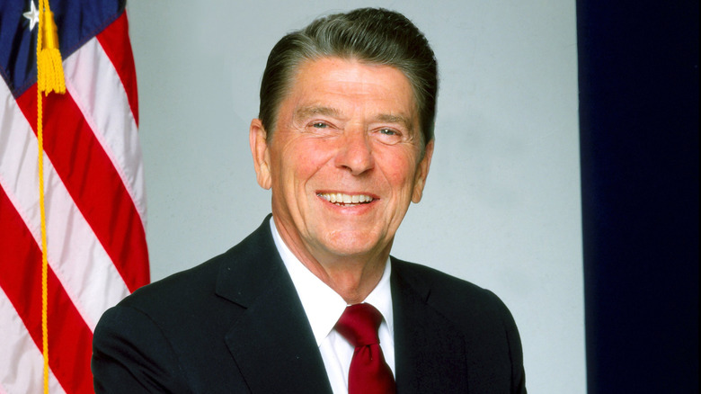 Ronald Reagan and Nancy Reagan sitting together at table