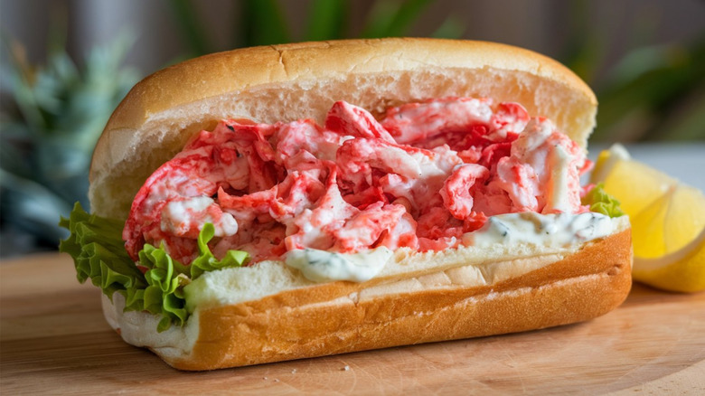 Close-up of a lobster roll