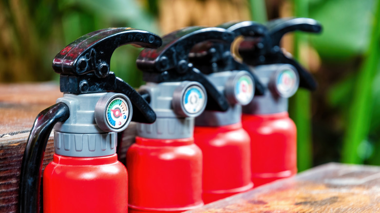 Lined up fire estinguishers