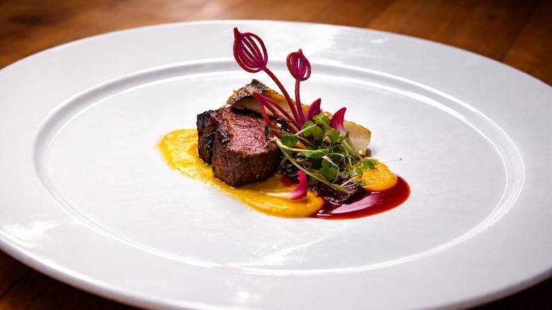 Beef and wild mushroom course at Joel Palmer House Restaurant