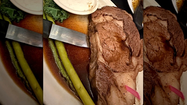 Prime rib with asparagus at The Bright Star Restaurant