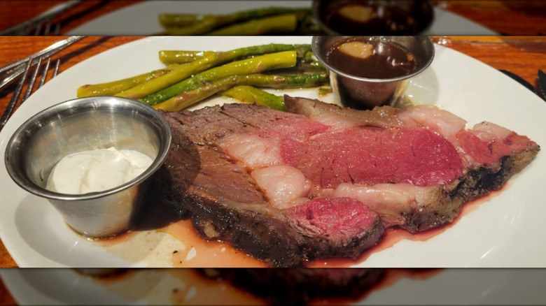 Bison prime rib with asparagus and sauces at Gun Barrel Steak and Game House