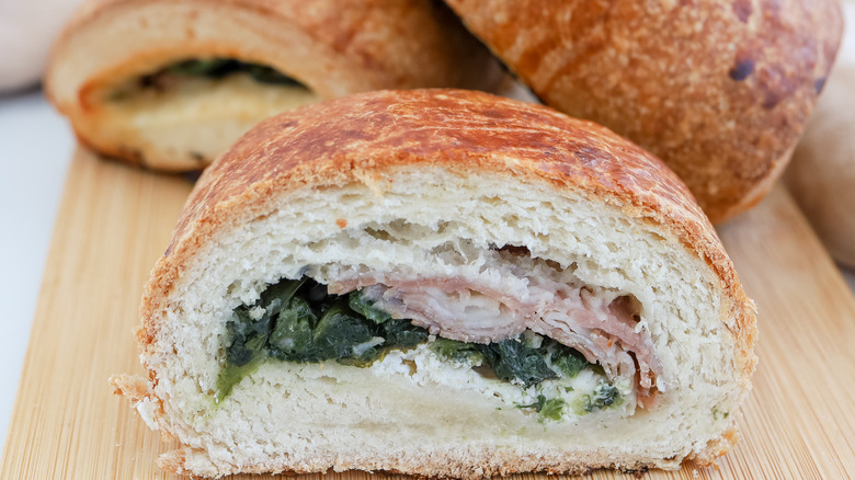 spinach and prosciutto stuffed croissant