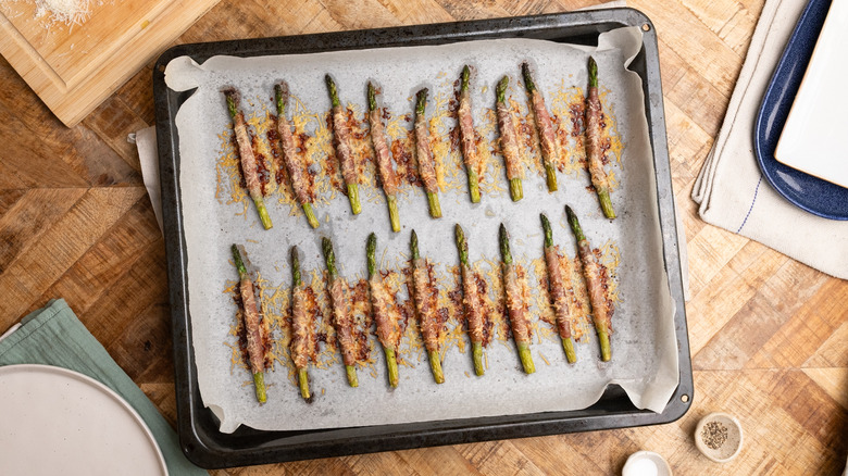 prosciutto-wrapped asparagus with Parmesan