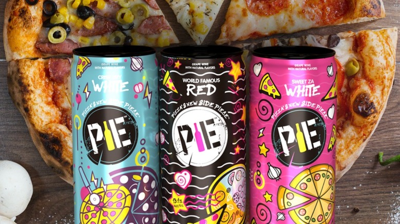 Pie Wine cans and pizza