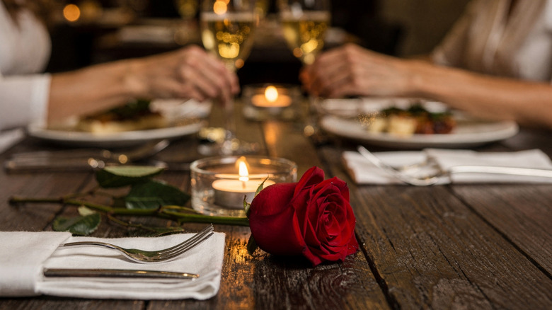 flower on romantic dinner table