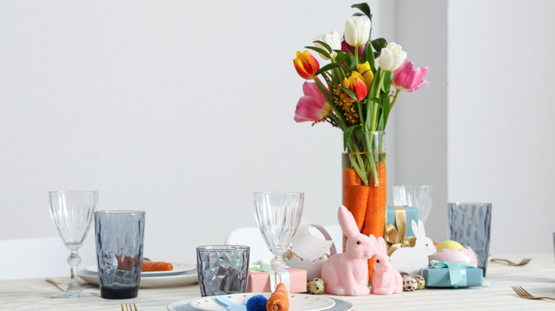 An Easter table with a carrot centerpiece