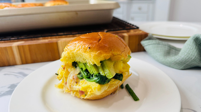 Breakfast lobster slider served on plate
