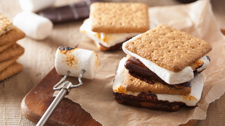 Homemade s'mores with roasted marshmallows