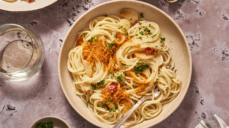 Spaghetti aglio e olio with Calabrian peppers 