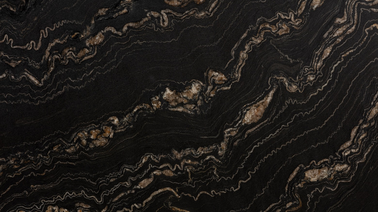 Closeup of black quartzite counter showing natural texture