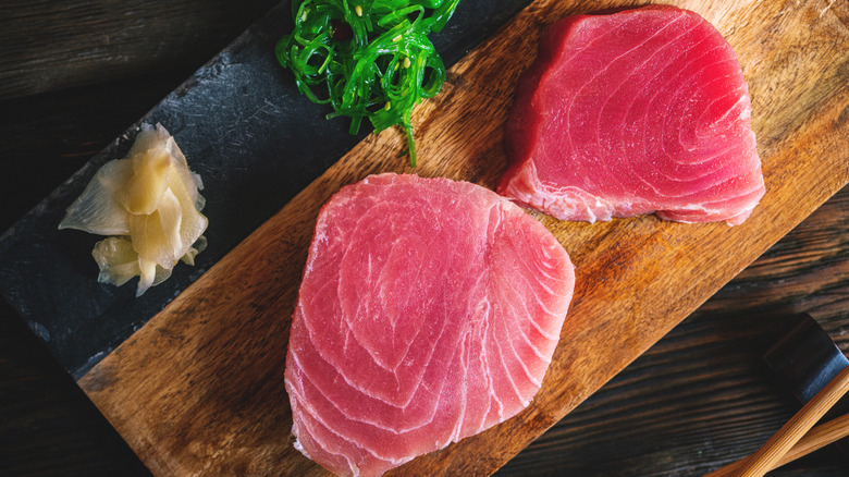 Raw tuna steaks