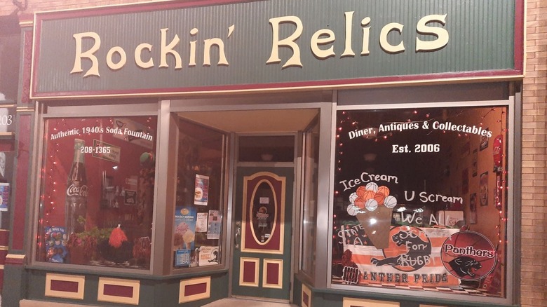 Rockin' Relics exterior with a view of the indoor retro design and decor