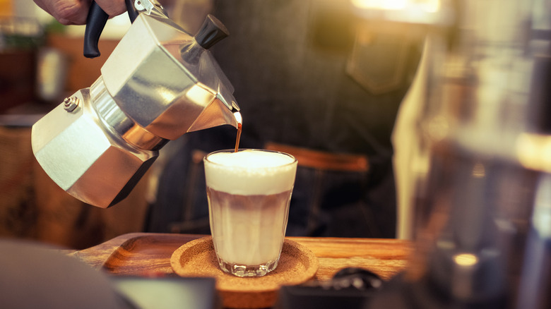 making latte with moka pot