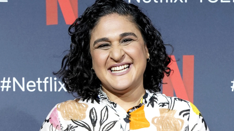 Samin Nosrat in a colorful printed top at a Netflix event