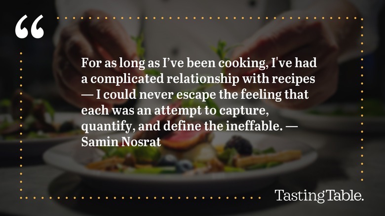 Samin Nosrat's quote in white lettering on a dark background
