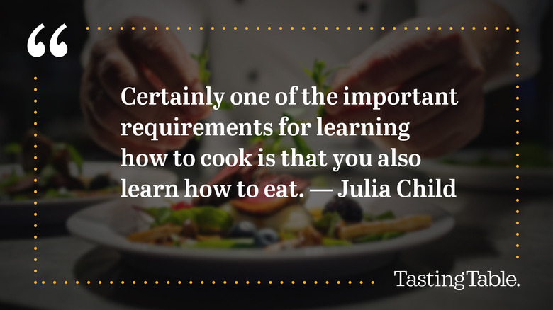 A quote by Julia Child on a dimmed graphic.