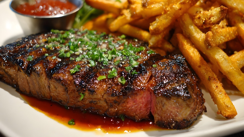 Juicy steak with french fries
