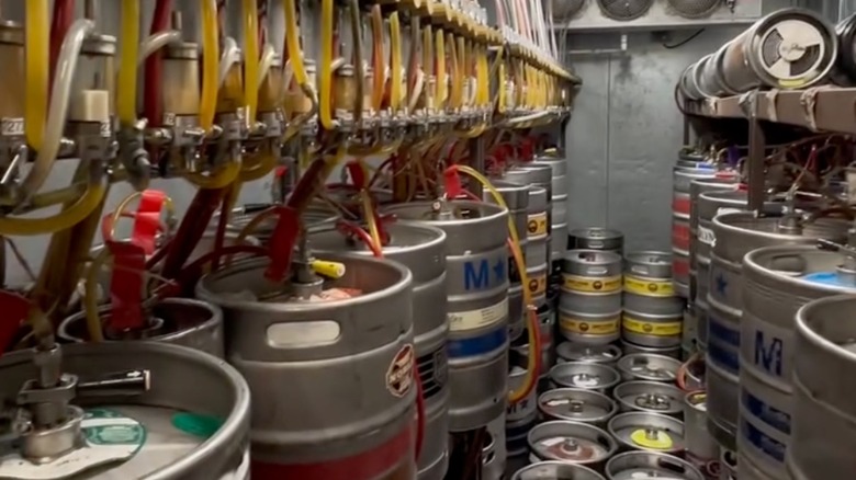 The keg chiller at Raleigh Beer Garden full of kegs.
