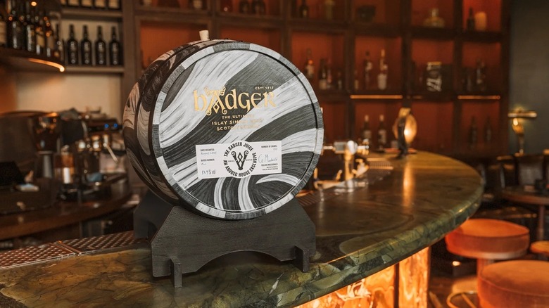 The cask of Badger Juice on the bar at the Islay Bar