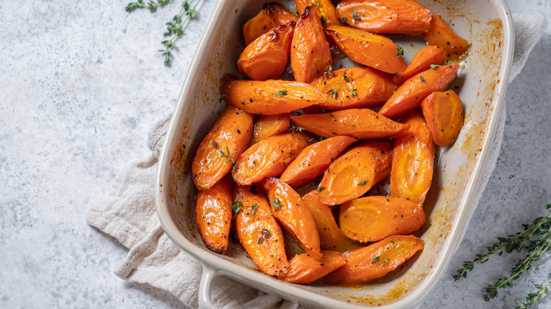 Glazed carrots in a baking pan
