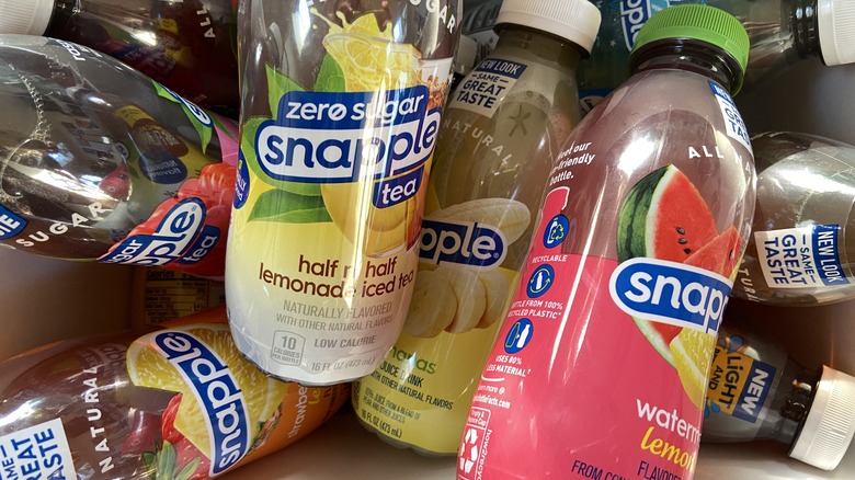 Plastic bottles of Snapple beverages