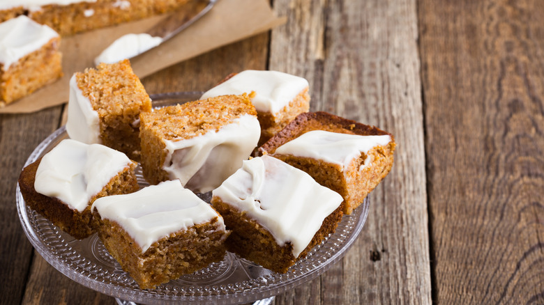 Pumpkin cake slices with icing