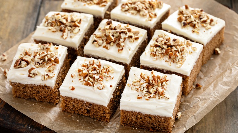 Spice cake squares with pecans