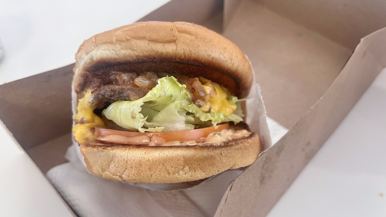 In-N-Out burger close up in paper tray