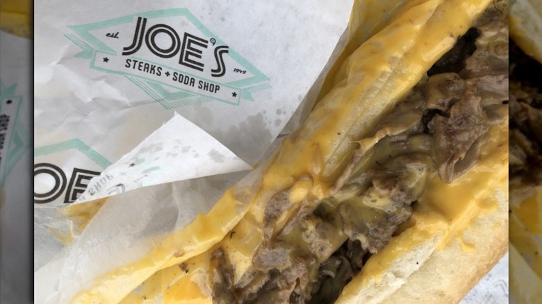 A cheesesteak with Cheez Whiz from Joe's Steaks + Soda Shop