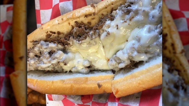 A cheesesteak with white American cheese from Chubby's Steaks in Philadelphia