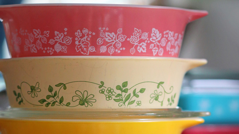 Stack of multicolored PYREX bowls
