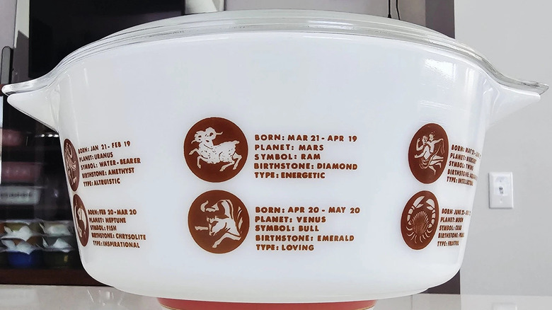 A white Zodiac Nemacolin Country Club Casserole by Pyrex