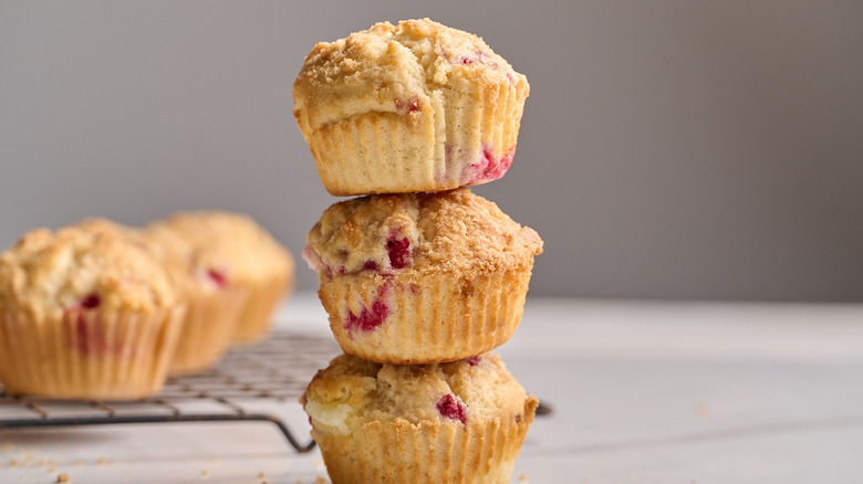 muffins stacked on a table