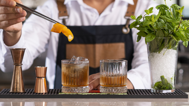 Bartender making drinks