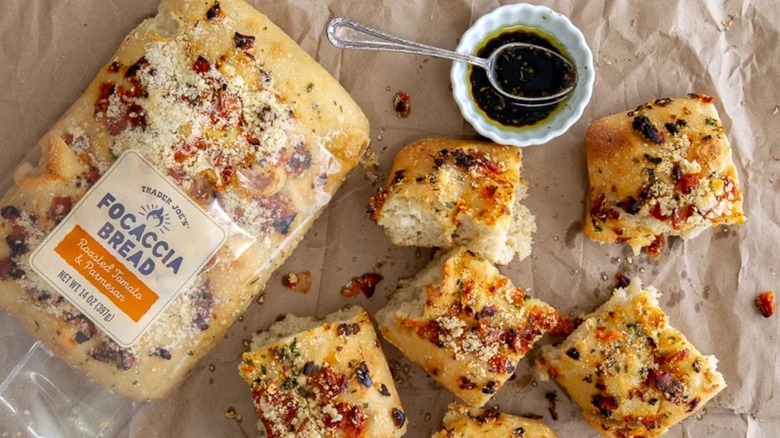 Trader Joe's focaccia bread with cut up pieces