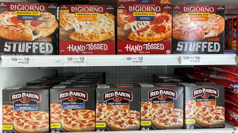 Rows of DiGiorno and Red Baron pizzas