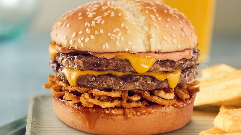 Red Robin Haystack Double cheeseburger with campfire sauce